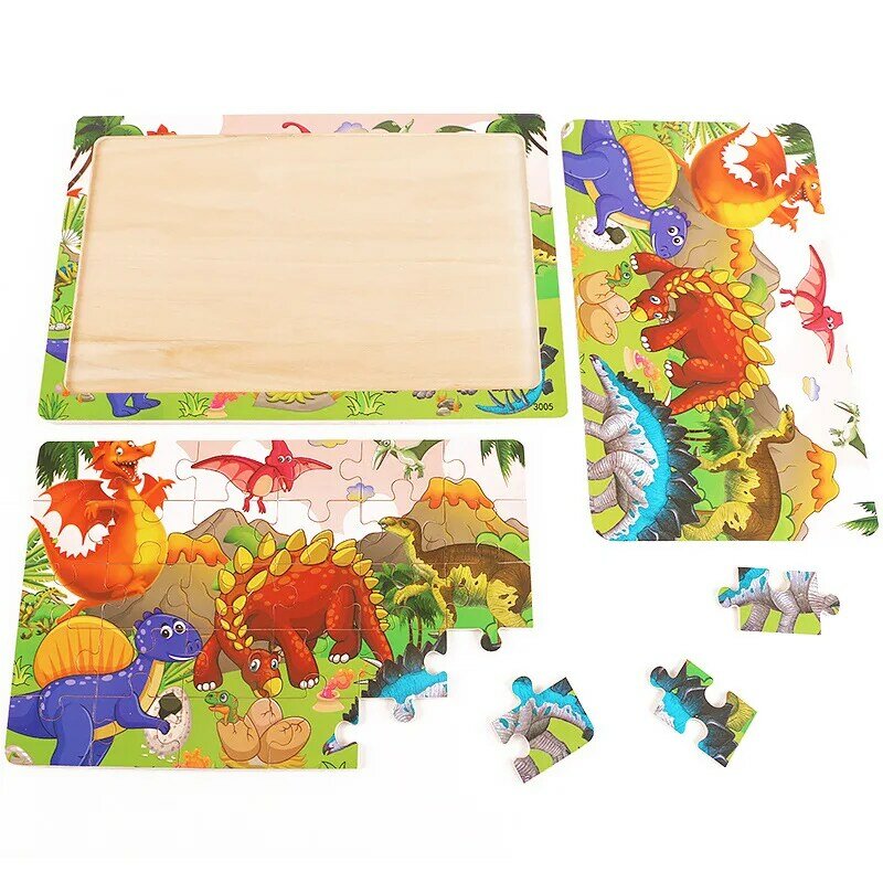 30 Pieces Kids Parenting Puzzle Wooden Cartoon Jigsaw Puzzles For Children Dinosaur Animal World Puzzle Game Toys