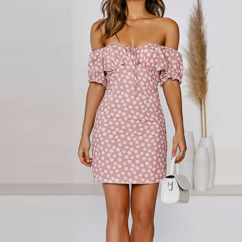 Женское платье с цветочным принтом, винтажное пляжное платье-мини с поясом, лето 2021
