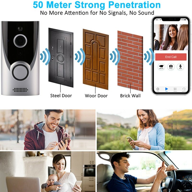 WiFi en casa inteligente inalámbrico de seguridad timbre Visual Intercom la grabación de Video Bluetooth casa Monitor de visión nocturna de la puerta de intercomunicación teléfono