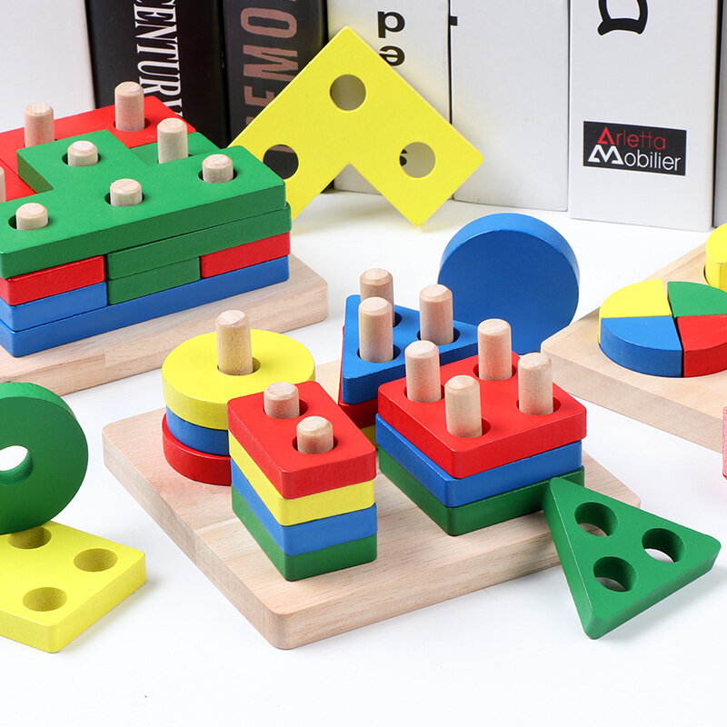 DIY木製ビルディングブロック幾何学的形状ペアプレートセットフリイド幼児教育玩具