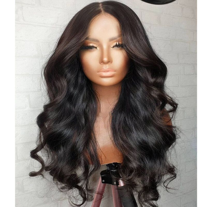 180% Плотность 26 дюймов длинный волнистый кружевной передний парик Синтетический для черных женщин предварительно выщипанные длинные термо...