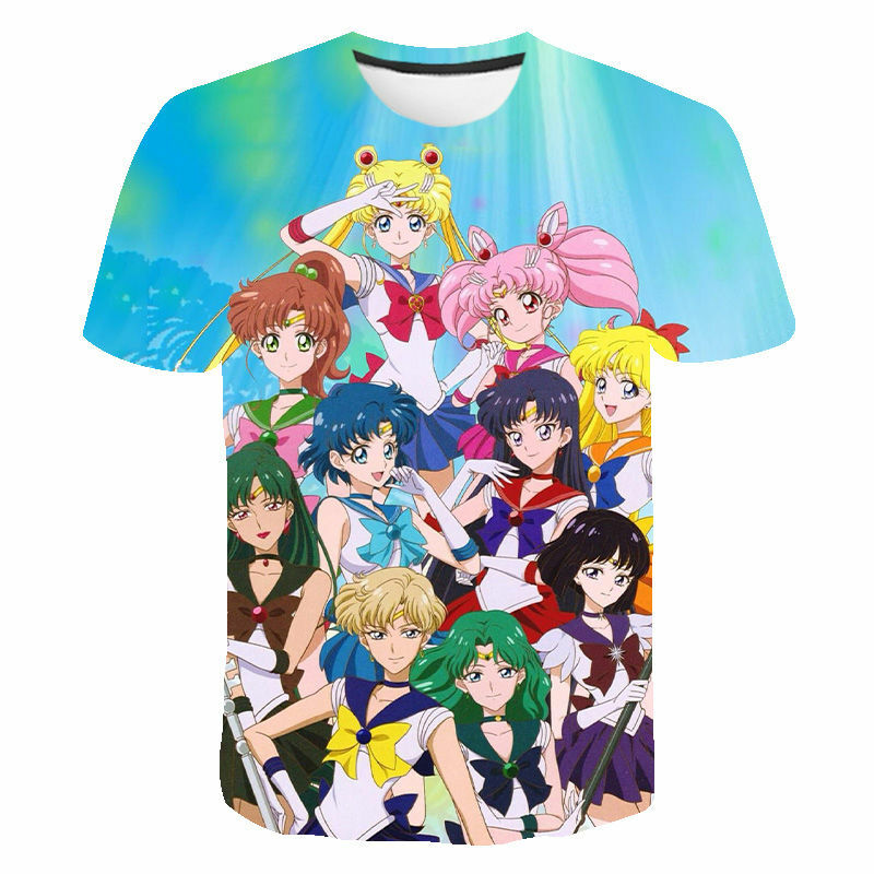 Camiseta con estampado 3D de Sailor Moon para hombre, mujer y niño, ropa de calle informal para niño y niña, camisetas de moda de verano, nueva