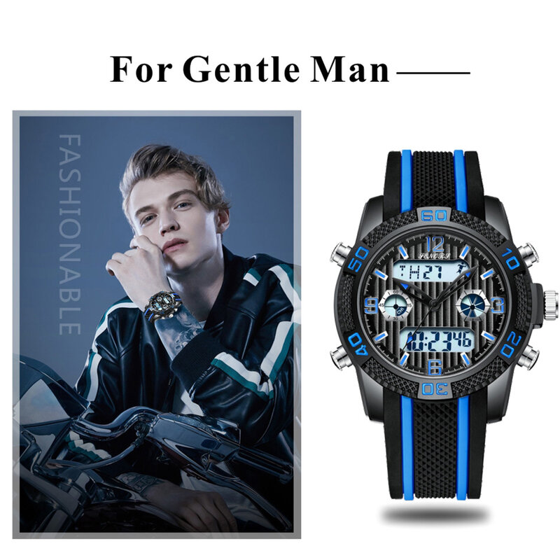 Relógio esportivo moda impermeável led dupla exibição de quartzo digital relógio de pulso despertador relógios para homem relogio masculino