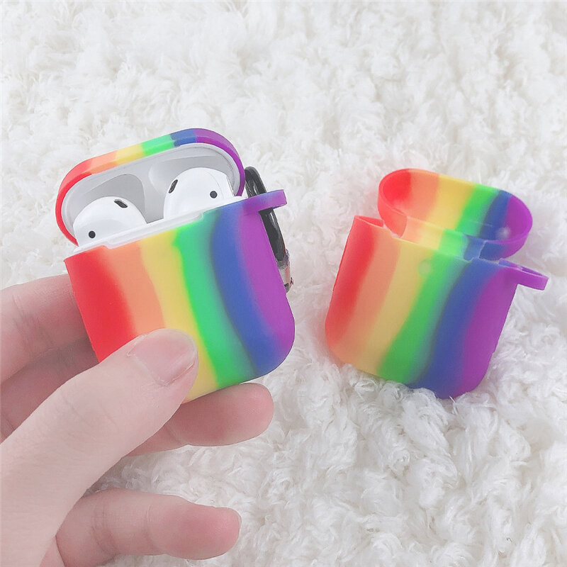 Caixa protetora para fones de ouvido, caixa de silicone macia protetora arco-íris para fones de ouvido airpods 2