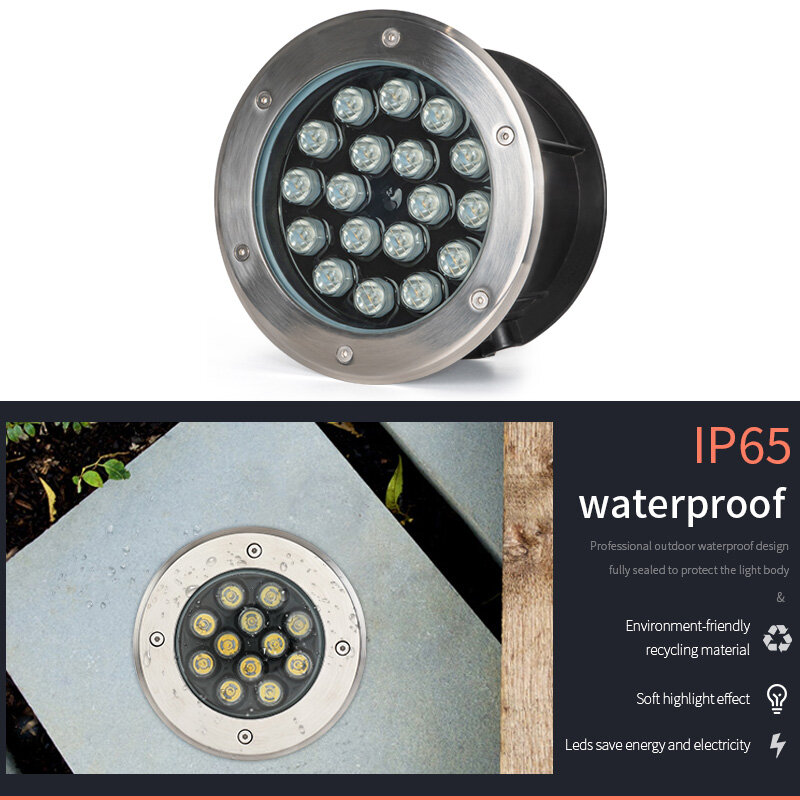 방수 IP65 3W 6W 9W 12W 18W 24W LED 정원 매장 된 야외 Recessed 갑판 경로 빛 지 하 램프 보도 조명