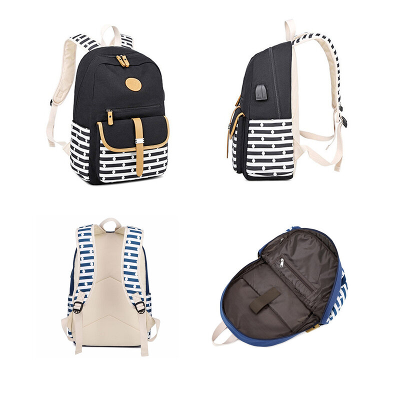 3pcs/Set Women Backpacks for Teenagers Girls Laptop Rucksack Travel Daypack Kids Striped Print Elementary School Bags Mochilas