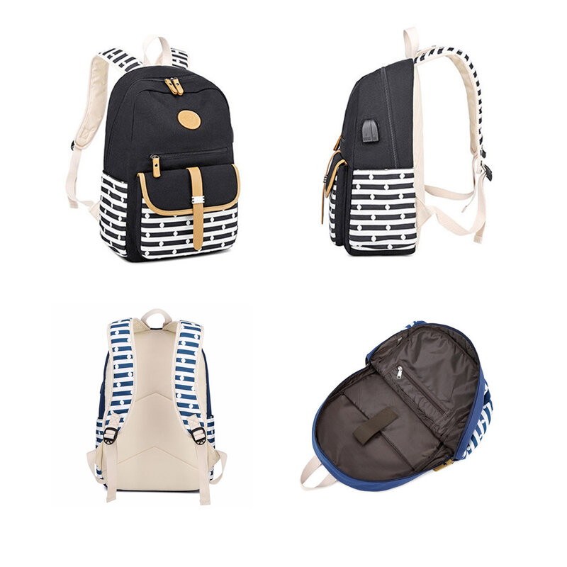 3 pçs/set Mulheres Mochilas para Meninas Adolescentes Mochila Laptop Mochila de Viagem Crianças Listrado Impressão Elementary School Bolsas Mochilas