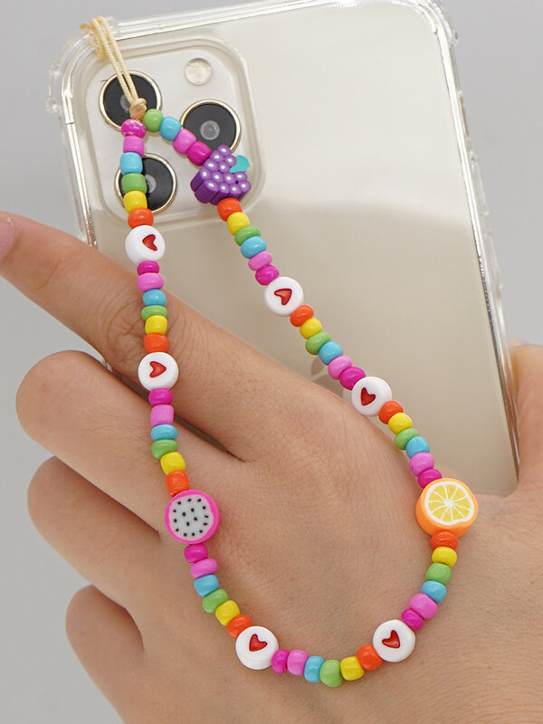 Modne kolorowe koraliki akrylowe łańcuszek do telefonu komórkowego dla kobiet dziewczynki pasek na telefon komórkowy Anti-lost smycz wisząca biżuteria sznurkowa prezent