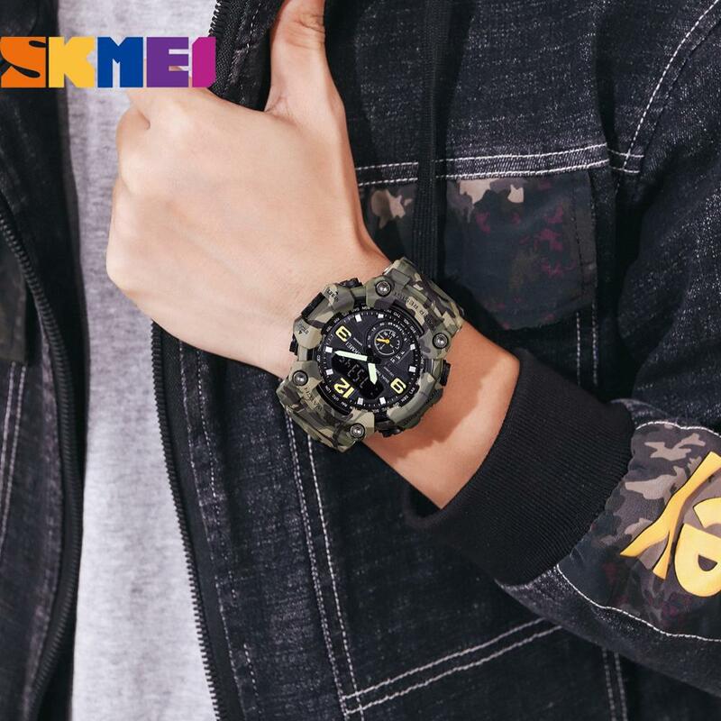SKMEI-relojes digitales para hombre, cronógrafo Deportivo de pulsera redondo, resistente al agua, estilo militar Original, nuevo