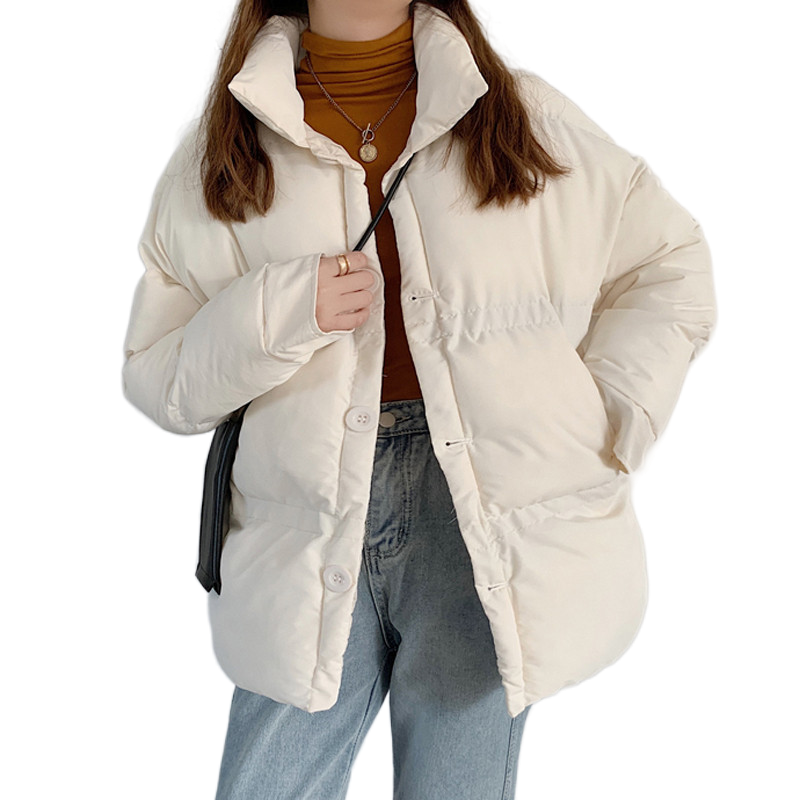 Abrigos acolchados de algodón grueso para mujer, Parka informal de cuello alto holgado de manga larga con una hilera de botones para invierno, 2021