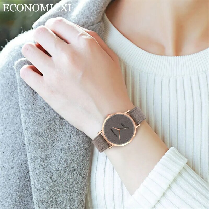 Relógio feminino luxuoso na moda, relógio casual de couro simples com mostrador redondo de quartzo, relógio para mulheres zegarek damski xq