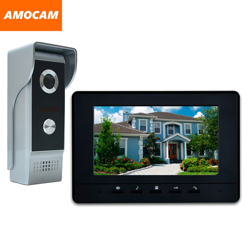 Monitor LCD 7 cali drzwi przewodowy wideodomofon instalacja dzwonka wideodomofon noktowizor kamera wideo wideodomofon ze stopu Aluminium