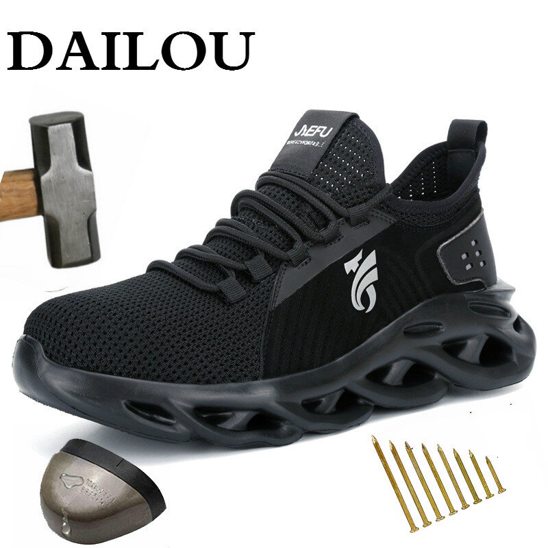 DAILOU-Zapatillas de seguridad ligeras y transpirables para hombre, botas cómodas ultraligeras de fondo suave a prueba de perforaciones, talla grande 48, 2020