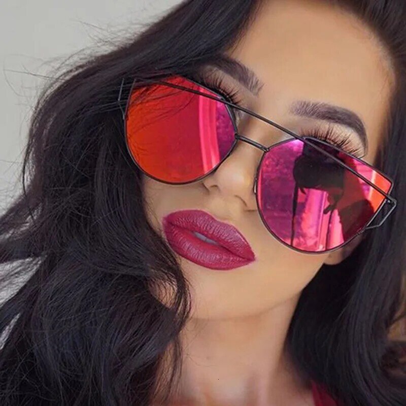 Солнцезащитные очки LONSY женские, роскошные брендовые дизайнерские зеркальные солнечные очки «кошачий глаз» с двойным лучом, цвета розового...