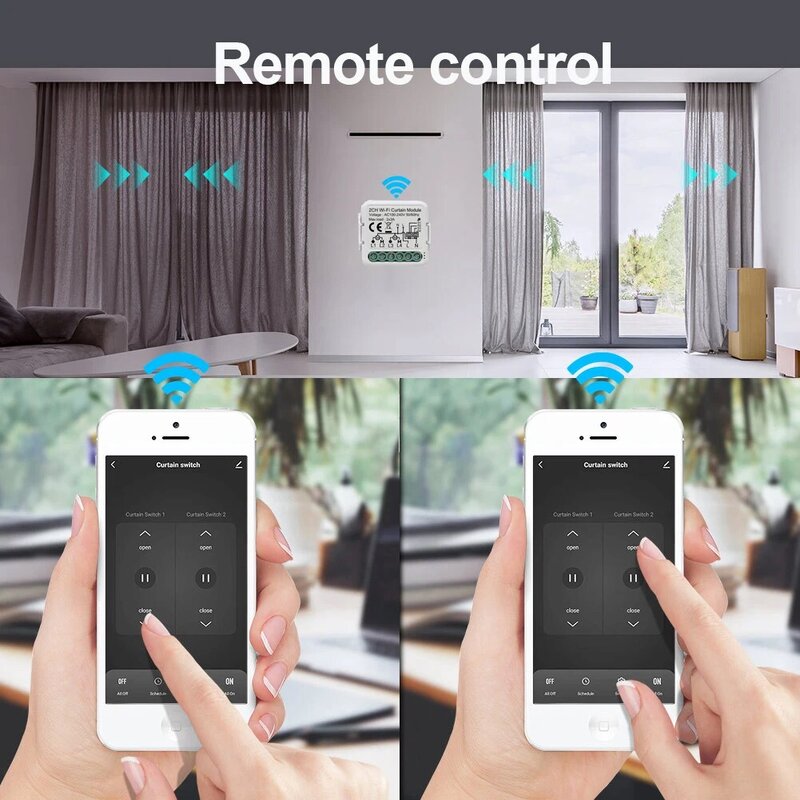 Lonsonho WiFi Smart Curtain Switch Module 1 2 Gang for Blind Motor Tuya Smartlife Wireless Control Alexa Google Home Compatible