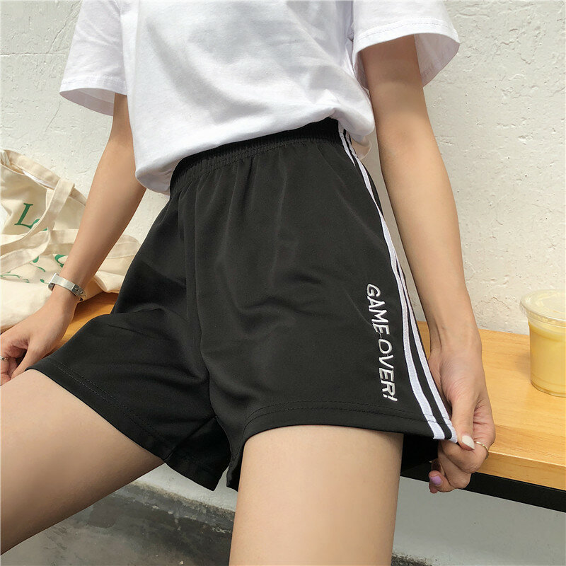 Pantalones cortos de chándal vintage para mujer, pantalón holgado de cintura alta, estilo Harajuku, de verano