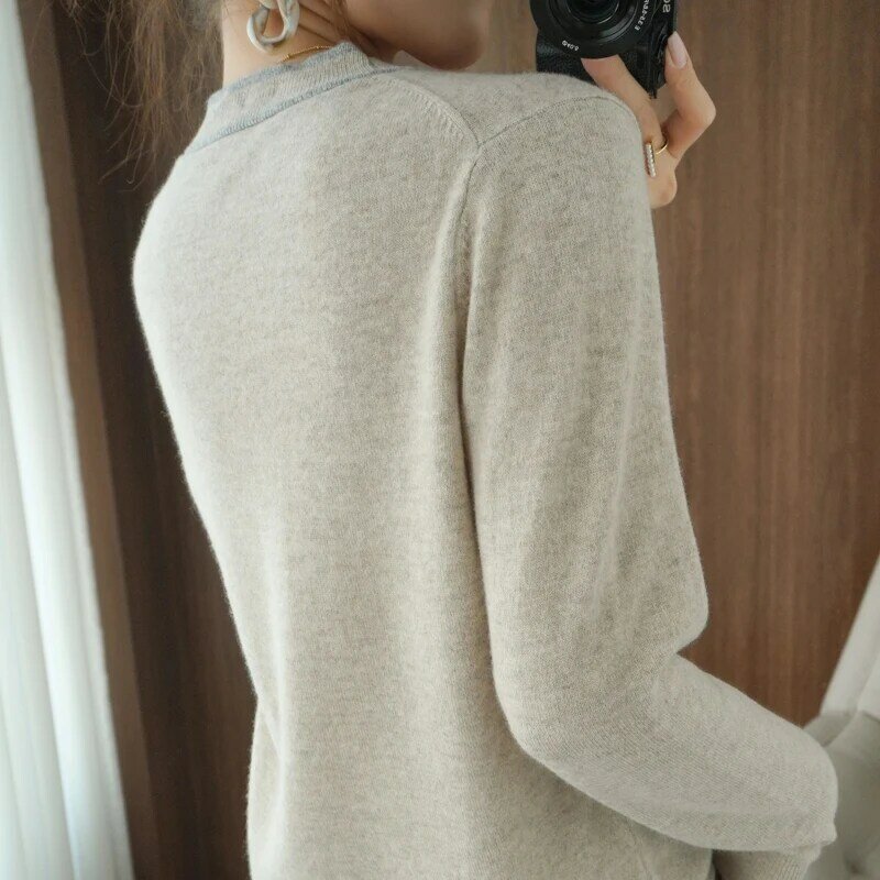 Venda quente moda gola de arco blusas feminino 100% lã pura malha pullovers inverno macio quente lã roupas senhoras jumpers