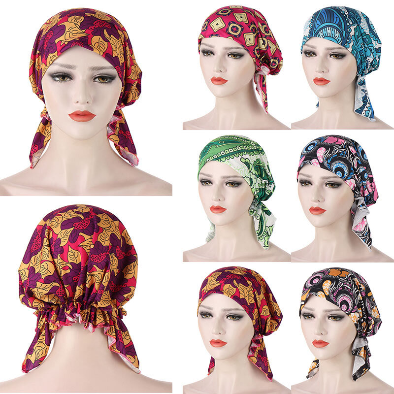 YJFASHION 액세서리 패션 인쇄 곡선 꽃 헝겊 모자 바오 터우 모자 곡선 꽃 천으로 모자 이슬람 모자 인쇄 바오 터우 모자