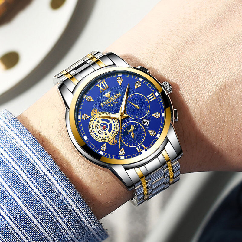 Relógio de pulso relógio de pulso de quartzo relógio de pulso de quartzo azul masculino à prova dwaterproof água cronógrafo relógio de calendário adequado para masculino data