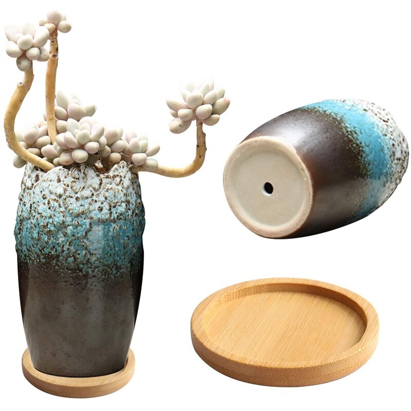 Macetas de bambú para plantas, platillo redondo para Cactus, bandeja moderna de cerámica blanca, 10 unidades
