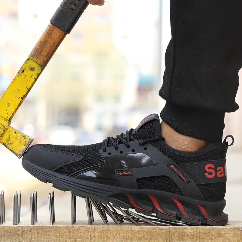 Sapatos de segurança de trabalho masculino leve resistência à penetração de unhas flexibilidade toecap de aço anti-smashing ao ar livre wearable