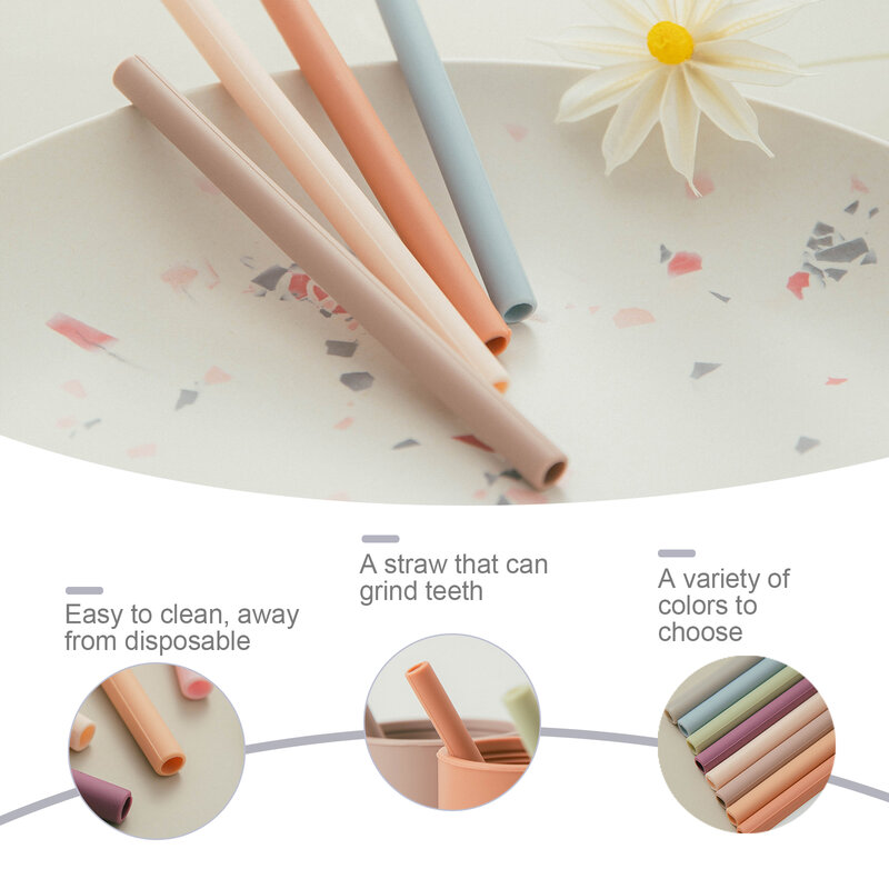 10 cores de silicone palhas reutilizáveis cor sólida flexível dobrável palhas retas crianças prática ferramenta potável foood grau