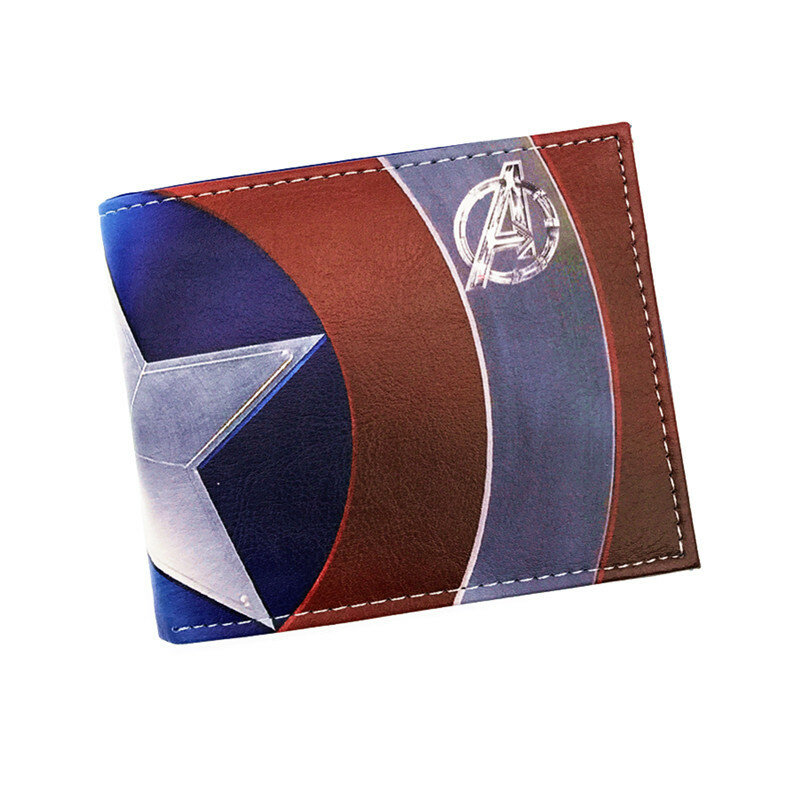 Cartera de cómic para hombre, bolso para tarjetas de Capitán América, famoso monedero de dibujos animados de Amina, billetera de cuero informal de marca