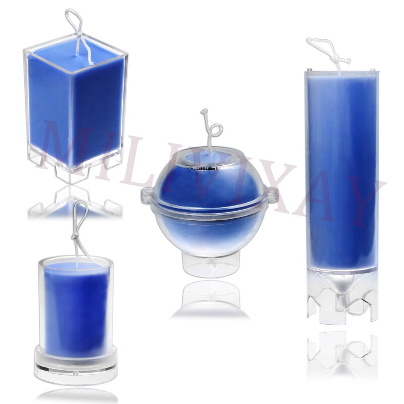 MILIVIXAY-moules à bougies en plastique, pour fabrication de bougies, pilier/cylindre/Rectangle, sphère, 1 ensemble, 4 pièces