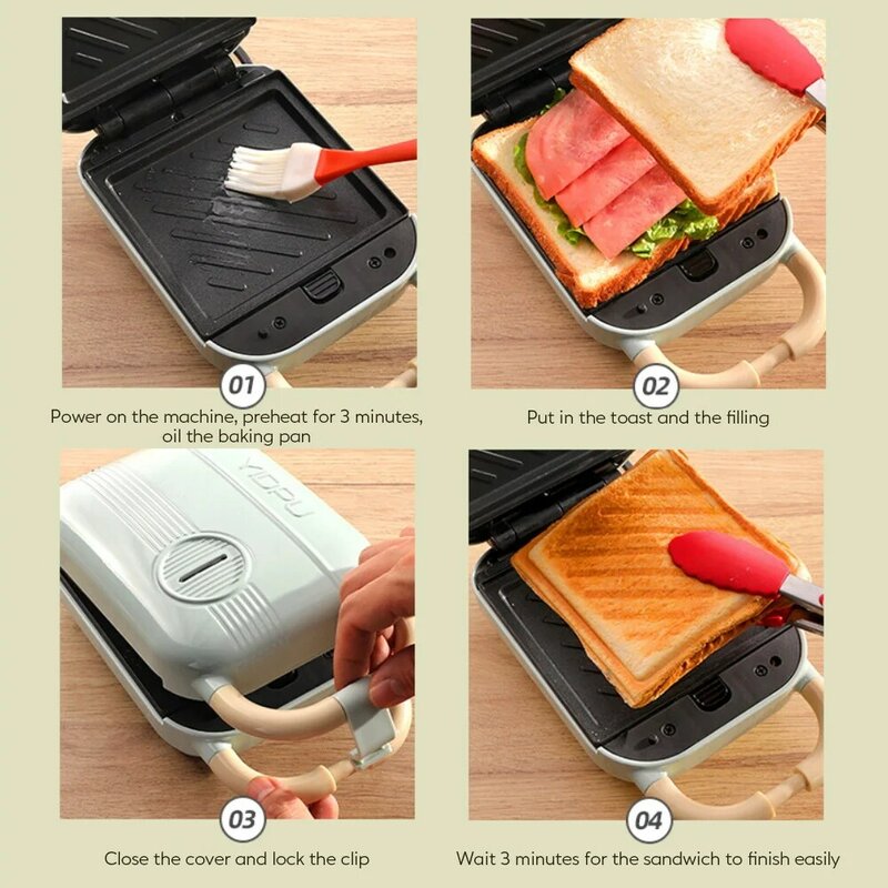 Máquina de desayuno para sandwichera, tostadora ligera para el hogar, máquina para hacer waffles con calor multifunción, tostadora a presión