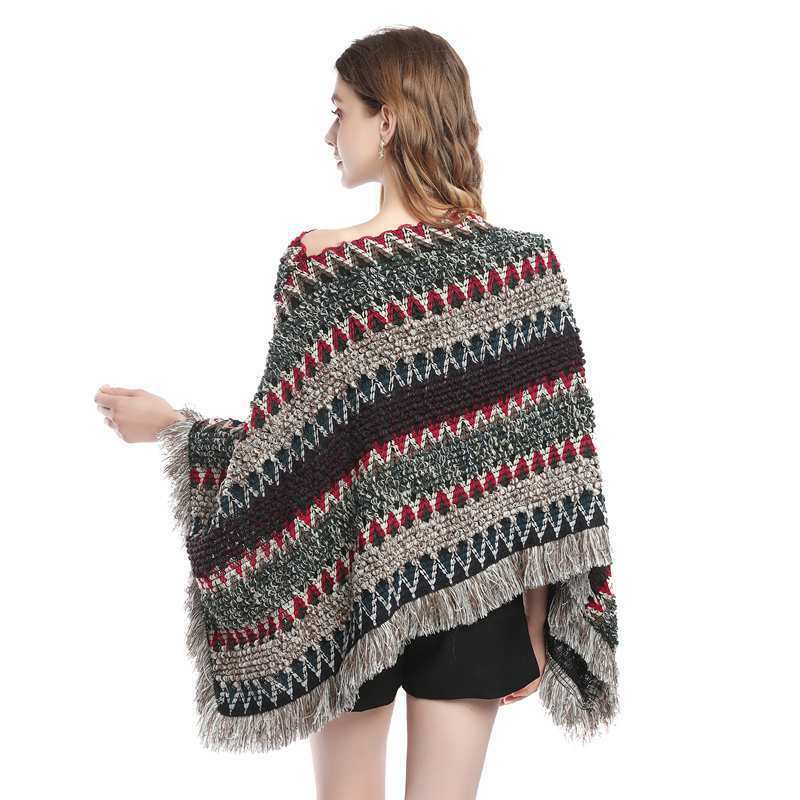 SuperAen – Cape à capuche, châle à pompon, tricoté, grande taille, manteau ample, printemps automne