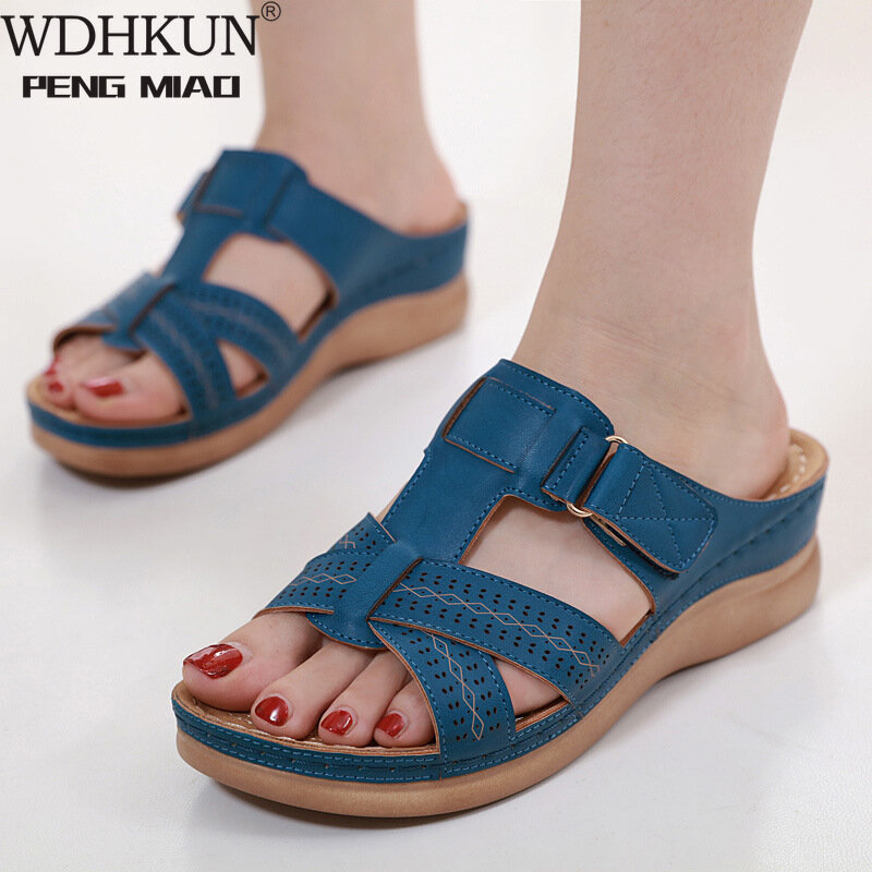 Fashion Women's Summer Open Toe Comfy Sandals Super Soft Premium Orthopedic Low Heels Walking Sandals Corrector Cusion 35~43