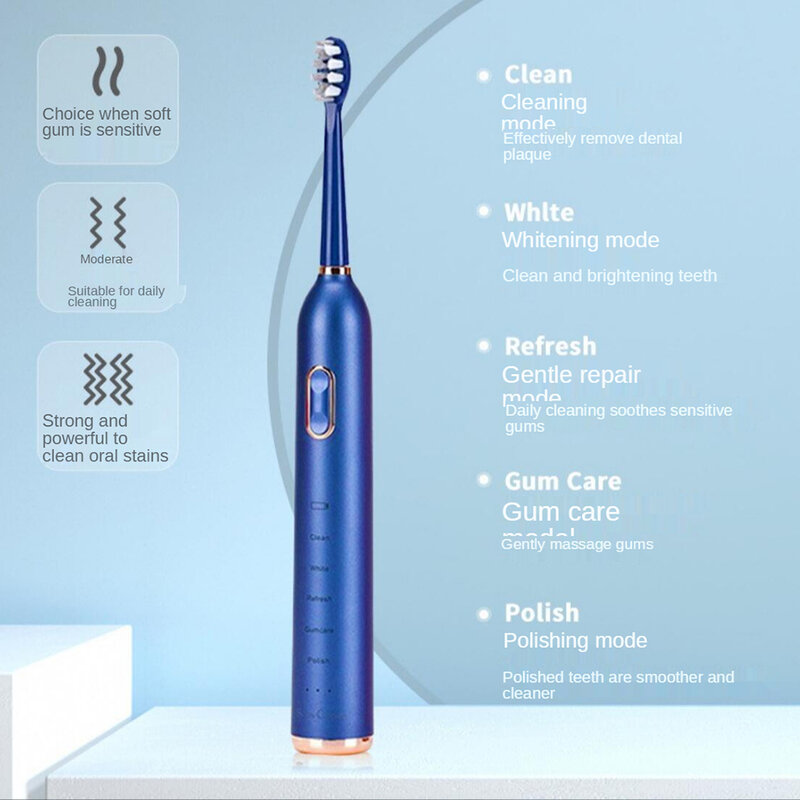Javemay-escova de dentes elétrica sônica ipx7 com temporizador adulto, 15 modos, carregador usb, conjunto de cabeças de substituição recarregável