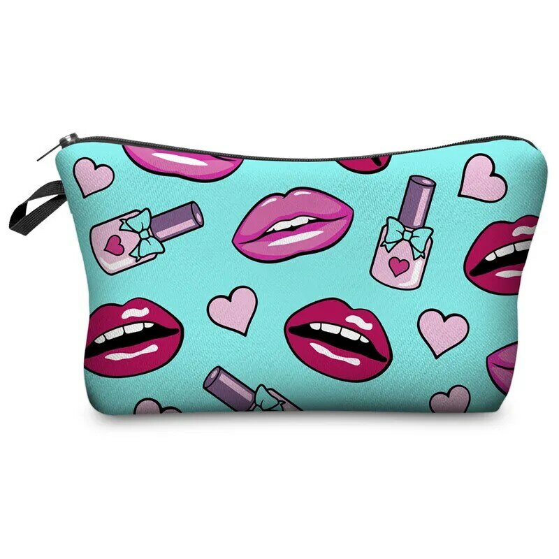Yimusenx bolsa cosmética com estampa digital 3d, sexy, alça de lábios, grande capacidade, fácil de levar, portátil, moda europeia