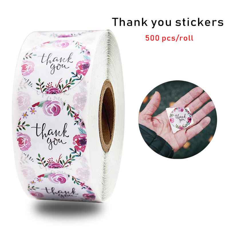 500pcs/roll Pretty Floral Thank You Stickers Seal Label for Wedding Favor Party Handmade Envelope Stationery Round Sticker