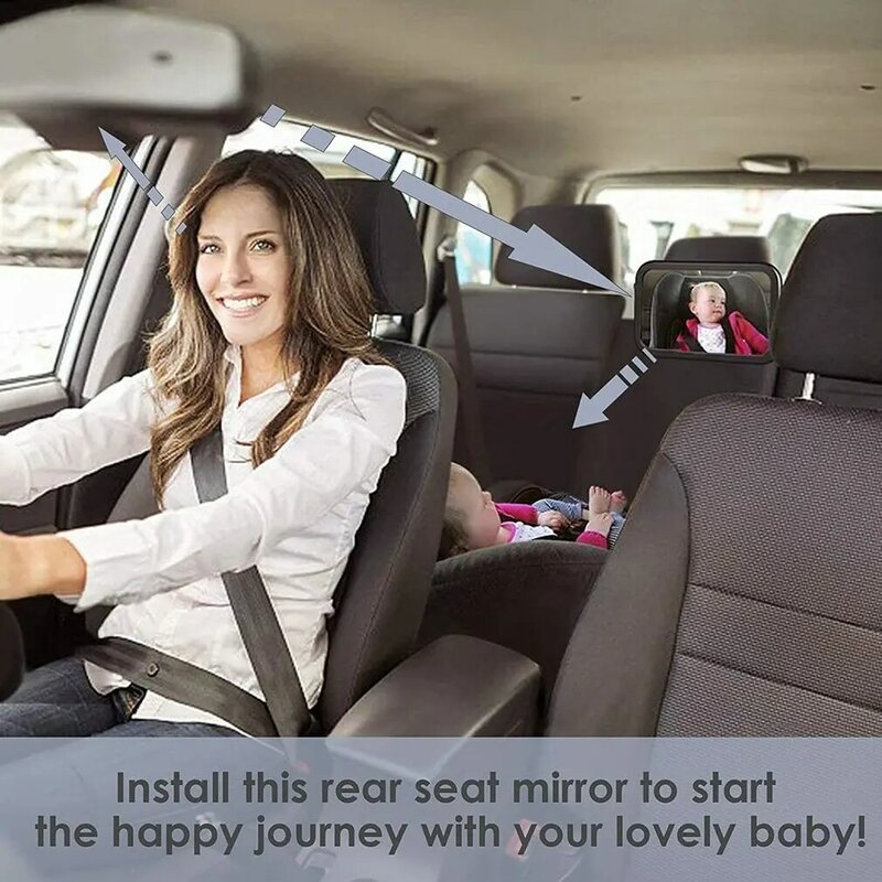 Espejo para asiento trasero infantil, con rotación de 360 grados, gran campo de visión, espejo retrovisor para coche, banda elástica ajustable