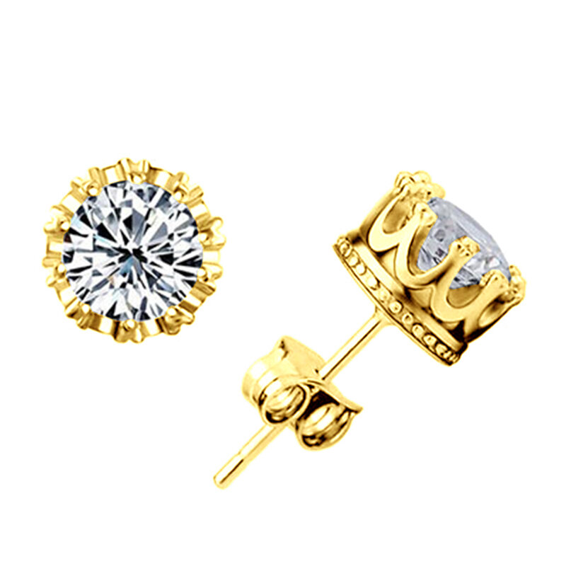 UILZ Fashion Jewelry Crown Women Classic Shining Zircon Small Stud Earrings Elegant 3 Colors Ears Stud for Men Crystal Earrings