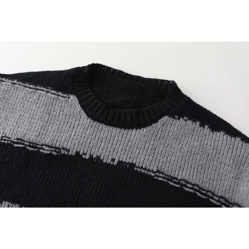 Autunno donna moda coreana maglione lavorato a maglia pullover a righe o-collo manica lunga maglione Vintage sciolto maglieria Casual Top