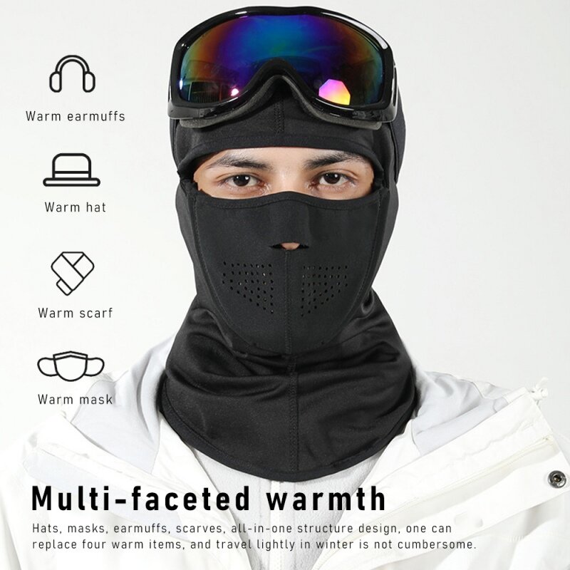 ฤดูหนาว Unisex สกีหน้ากากหัวหมวกการดูดซับแม่เหล็กป้องกันใบหน้า Warm Breathable Windproof วีเนียร์ Riding Bib Headgear