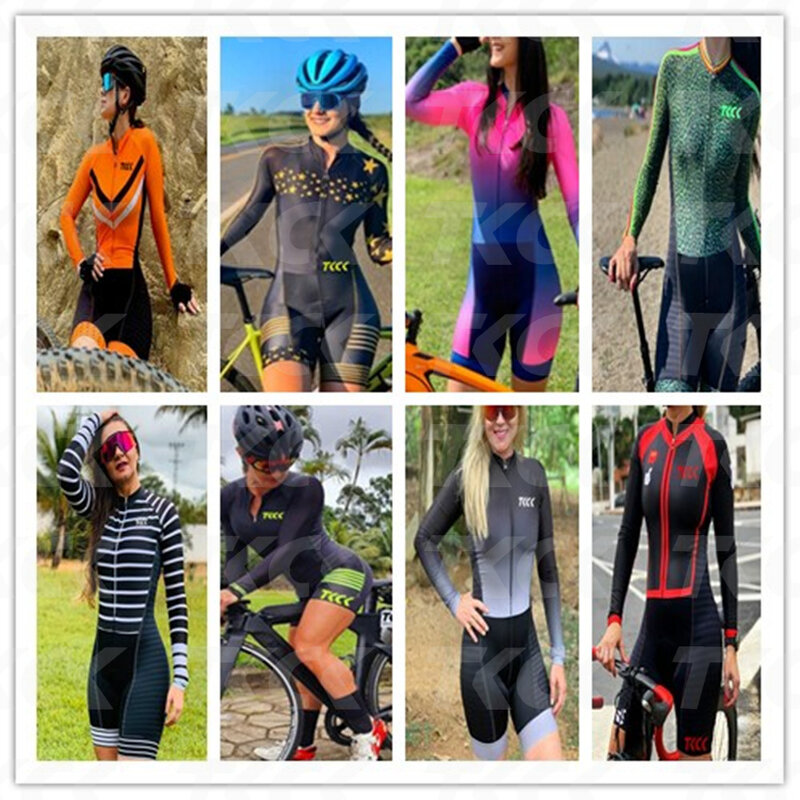 Tkck-macacão feminino, conjunto profissional de triatlo com manga longa, roupa esportiva para ciclistas