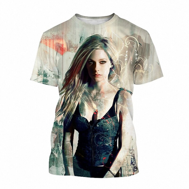 Avril Lavigne – T-shirt manches courtes homme et femme, Streetwear, décontracté et surdimensionné, à la mode, imprimé en 3D, Singer, Harajuku, été, 2021