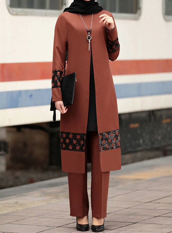 Новая одежда из двух частей для Ближнего Востока, Турецкая мусульманская женская одежда с длинным рукавом, мусульманская одежда