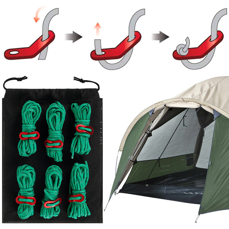 6 pacote reflexivo tenda cordas de alta resistência 2m comprimento corda vento com fivela acampamento ao ar livre à prova vento acessórios para tenda lona