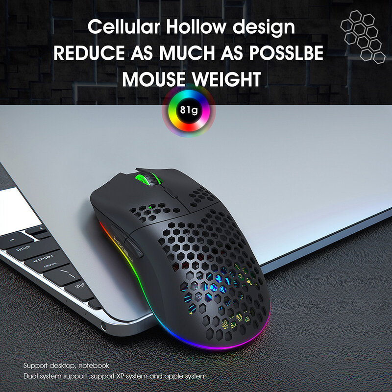 Mouse ottico ricaricabile con guscio a nido d'ape per Mouse da gioco Wireless T66 per PC Laptop Mouse ergonomici silenziosi