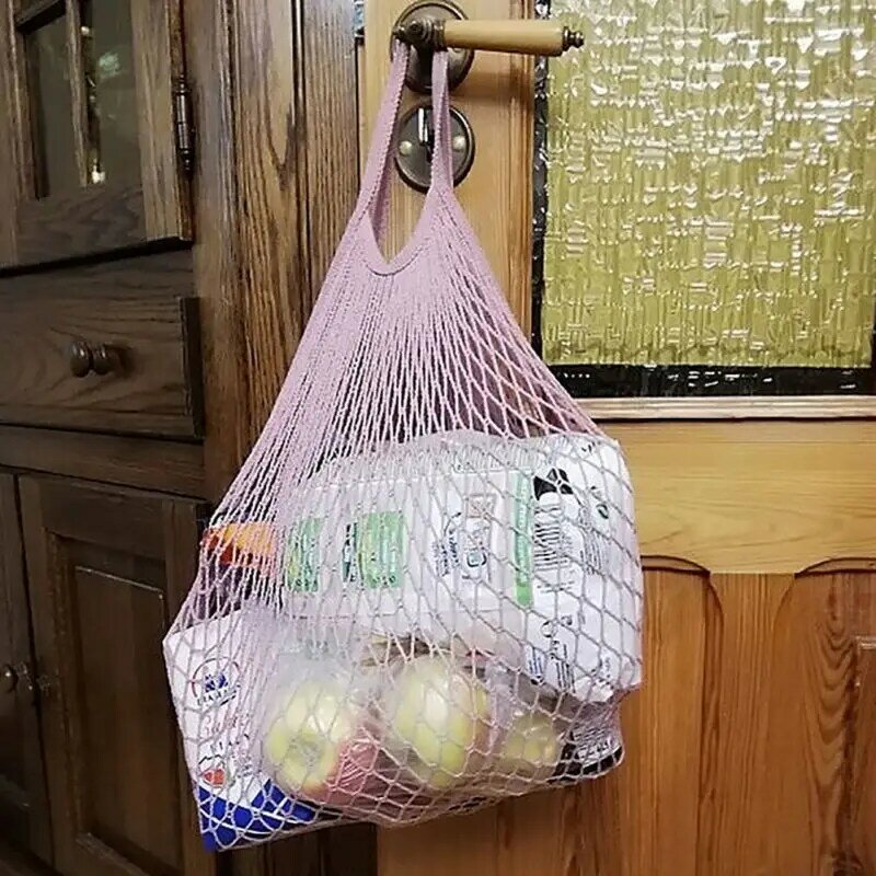 2019 メッシュショッピングバッグ再利用可能な文字列フルーツ収納ハンドバッグトートバッグ女性ショッピングメッシュネット不織布バッグショップ食料品トートバッグ