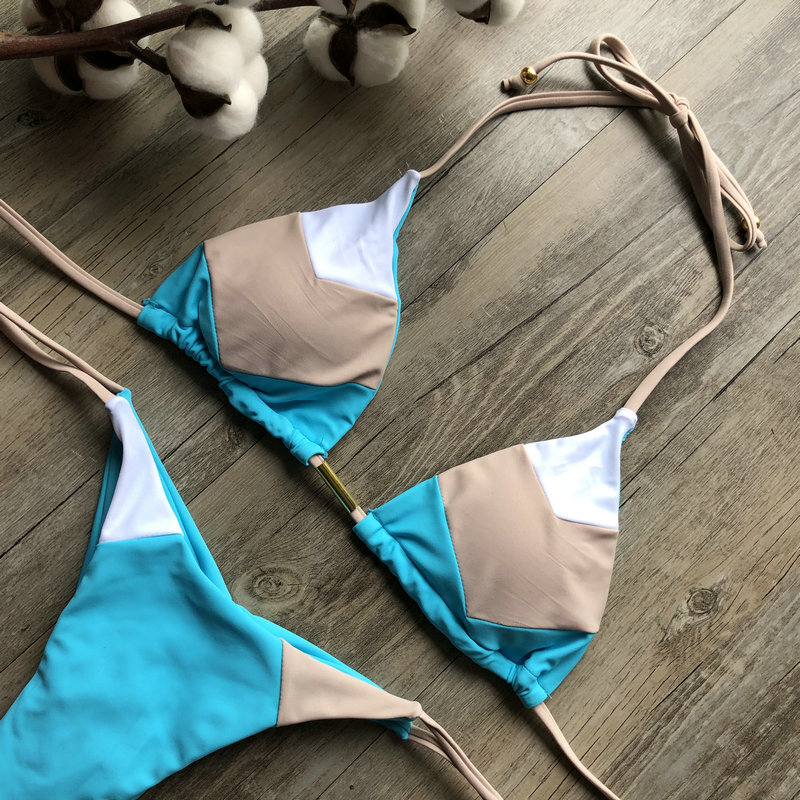 Gợi Cảm Dây Brasil Micro Bikini Nhiệt Đới Lá In Đầm Thông 2 Cái Đồ Bơi Đệm Dây Bơi Áo Tắm