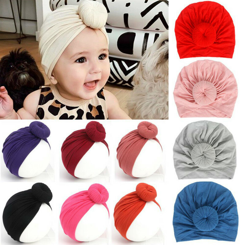 Turbante de algodón para niños y niñas, gorro de invierno con nudo, suave y sólido, accesorios para recién nacidos, 2020