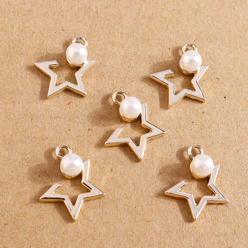 Abalorios de estrella de perlas de aleación de 2 colores, 10 piezas, 17x21mm, para hacer joyas, Pendientes colgantes, collares, accesorios para manualidades