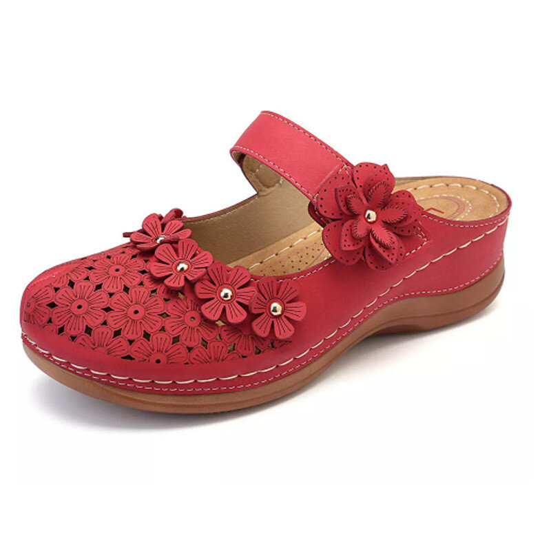 JESSIC letnie sandały na koturnie kwiat Vintage zamknięty nosek regulowana opaska Loop kliny kobiety leniwy otwór buty platforma sandał