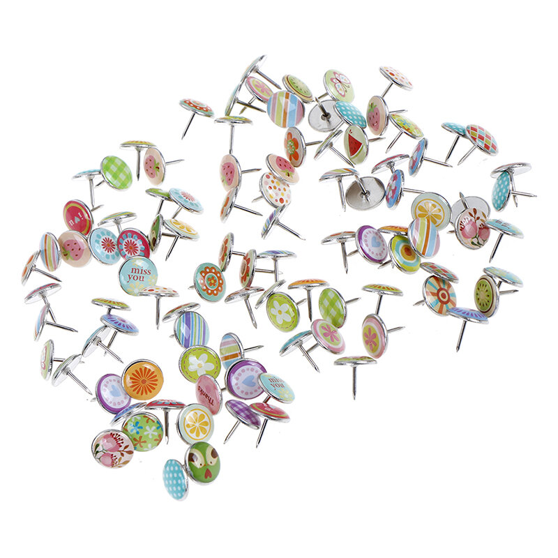 Bộ 100 Trái Cây Hoa Màu Kim Loại Đẩy Chân Các Loại Bản Đồ Giấy Nút Chai Ban Khoác Áo Đội Tuyển Sửa Thumbtack Pin Văn Phòng Đồ Dùng Học Tập