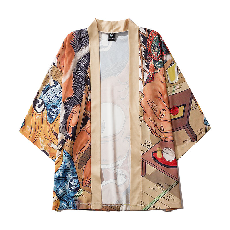 Женские и мужские повседневные свободные топы, уличные рубашки, кимоно в японском стиле с принтом, кардиган, пальто, кимоно в стиле Харадзюк...